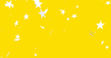 Image of stars falling over merry christmas text on yellow background. christmas, tradition and celebration concept digitally generated image.の写真素材
