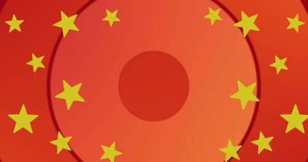 Image of christmas stars over red circles. christmas, tradition and celebration concept digitally generated image.の写真素材