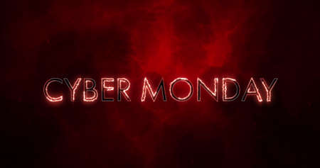 Image of cyber monday text over lightnings on black background. social media and communication interface concept digitally generated image.の写真素材