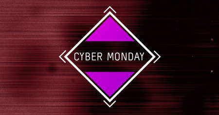 Image of cyber monday text in white frame over red lines on distressed background. retail, savings and online shopping concept digitally generated image.の写真素材