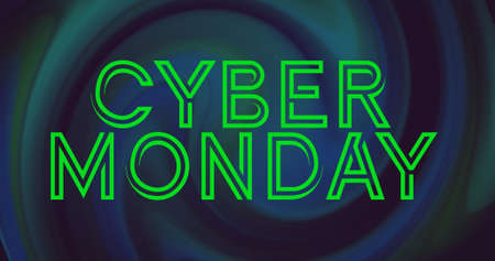 Image of cyber monady text over moving blue background. shopping and retail concept digitally generated image.の写真素材