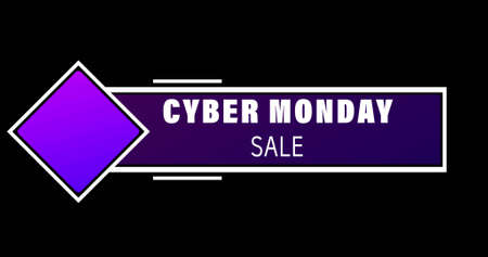 Image of White and purple Cyber Monday Sale text appearing against a black screenの写真素材