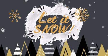 Image of let it snow text over fir trees at christmas. christmas, winter, tradition and celebration concept digitally generated image.の写真素材