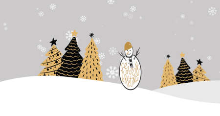 Image of seasons greetings text over snowman at christmas and snow falling. christmas, winter, tradition and celebration concept digitally generated image.の写真素材