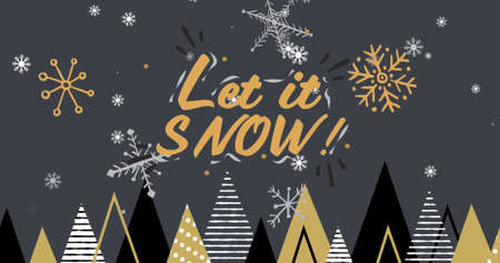 Image of let it snow text over fir trees at christmas. christmas, winter, tradition and celebration concept digitally generated image.の写真素材