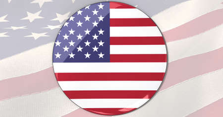 Image of american flag in circle rotating over folded stars and stripes flag. patriotism, independence and celebration concept digitally generated image.の写真素材
