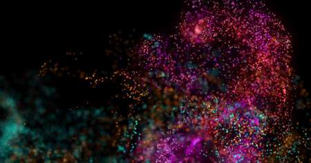 Image of pink and blue particle clouds moving on black background. movement, energy and form, abstract interface background concept digitally generated image.の写真素材