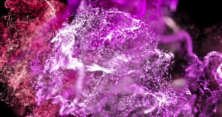 Image of pink and red particle clouds moving on black background. movement, energy and form, abstract interface background concept digitally generated image.の写真素材