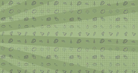 Image of illustration with rows of icons over green spinning stripes. healthy eating and lifestyle...