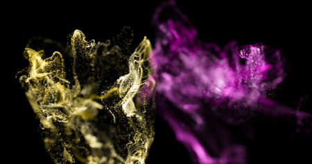 Image of pink and white particle vapours moving over black background. movement, energy and form, abstract interface background concept digitally generated image.の写真素材