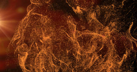 Image of orange particle cloud moving over black background. movement, energy and form, abstract interface background concept digitally generated image.の写真素材