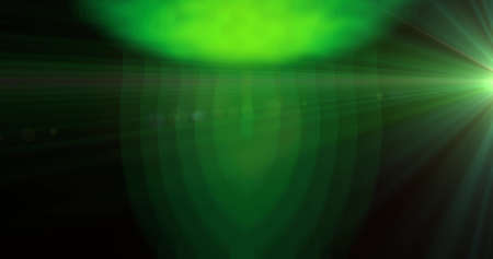 Image of glowing green form and refracted green light moving on black background. movement, energy and technology, abstract interface background concept digitally generated image.の写真素材