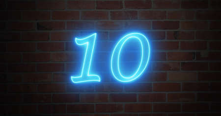 Image of neon countdown on brick background. social media and communication interface concept digitally generated image.の写真素材