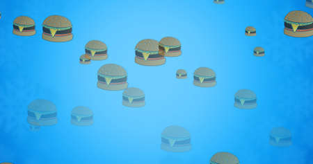 Digital composite image of american hamburger sandwiches against blue background. multiple image, fast food and creativity.の写真素材