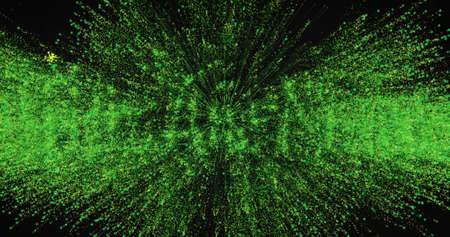 Image of new year's eve greetings and green fireworks exploding on black background. new year's party celebration concept digitally generated image.の写真素材