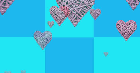 Image of pink hearts moving over blue and black background. valentines, love and romance concept digitally generated image.の写真素材