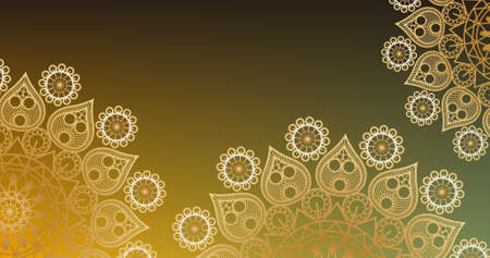 Image of spinning wheels with pattern on yellow background. colour and pattern concept digitally...