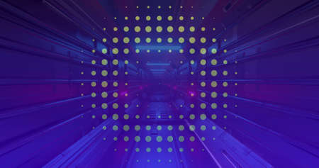 Image of colourful spots over digital tunnel. global data processing, connections and digital interface concept digitally generated image.の写真素材