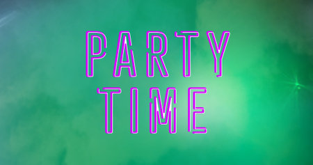 Vector image of party time text against green background with copy space. vector, party and entertainment concept.の写真素材