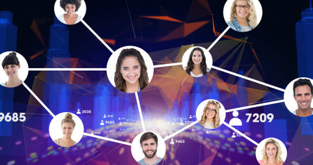 Composite image of multiracial people connected through networking against abstract background....