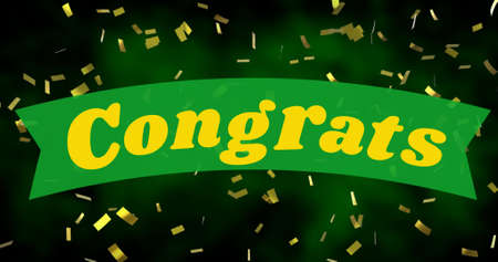 Vector image of congratulations text and confetti against black background, copy space. vector and success concept.の写真素材