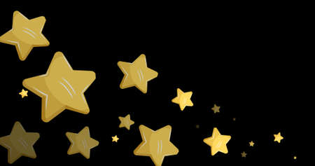 Digital composite image of yellow star shapes with copy space on black background. christmas celebration and designs.の写真素材