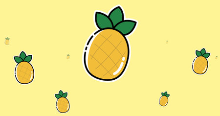 Vector image of pineapples against yellow background with copy space. healthy food and vector concept.の写真素材