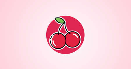 Digitally generated image of cherries against pink background with copy space. healthy food and vector concept.の写真素材