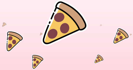 Vector image of pizza slices against pink background with copy space. fast food and vector concept.の写真素材