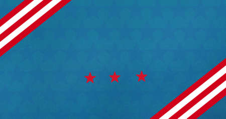 Digital composite of red stars amidst stripes on abstract blue background. patriotism, identity and copy space.の写真素材