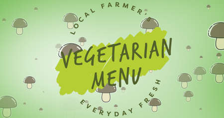 Digital composite image of local farmer&#39;s everyday fresh vegetarian menu amidst mushrooms. symbol and vegetarianism.の写真素材