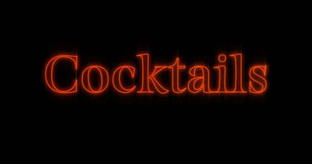 Image of the word cocktails blinking on neon billboard in red against black backgroundの写真素材