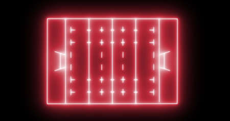 Image of red neon sports stadium on black background. global sports and digital interface concept digitally generated image.の写真素材