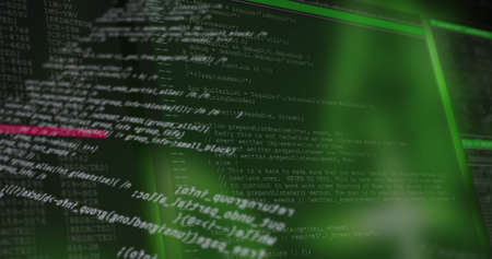 Image of data processing on black background. global business, finances, connections and digital interface concept digitally generated image.の写真素材