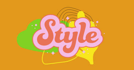 Image of vogue, style, ootd texts over abstract shapes on orange background. fashion, social network and digital interface concept digitally generated image.の写真素材