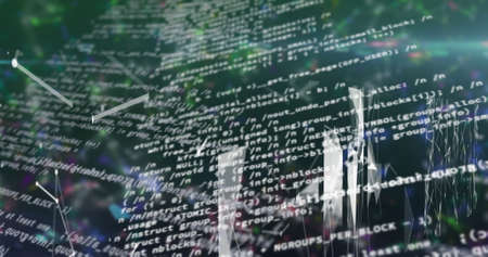 Image of data processing and shapes on black background. global business, finances, connections and digital interface concept digitally generated image.の写真素材