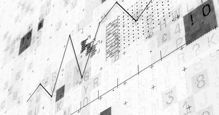 Image of financial graph over data processing on white background. global connections, business,...