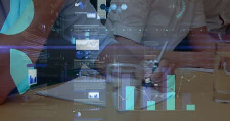 Image of financial data processing over business people in meeting. global business, connections and...