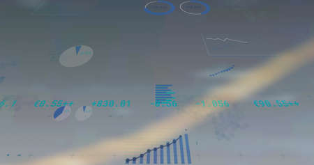 Image of statistics and financial data processing on white background. global business, finances and...