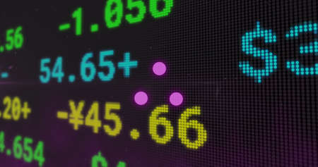 Image of digital interface circles data loading and financial data processing. global connections, digital interface and data processing concept digitally generated image.の写真素材