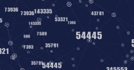 Image of financial data processing on blue background. global business, connections, data processing and technology concept digitally generated image.の写真素材