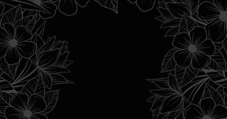 Black background with flower frame. dia de los muertos, latin traditions and customs digitally generated image.の写真素材