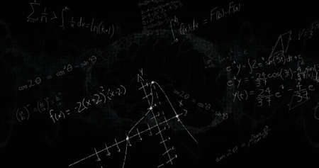 Image of mathematical equations over digital model of human brain on black background. global medicine, healthcare and technology concept digitally generated image.の写真素材