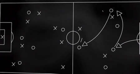 Image of game plan on board over sports stadium. global sports and celebration concept digitally generated image.の写真素材