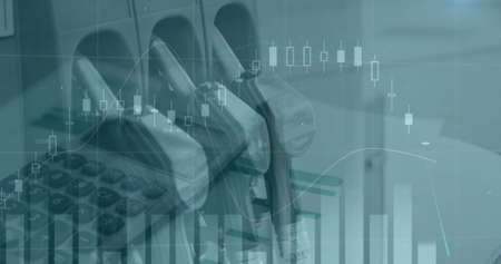 Image of financial data processing over businessman petrol distributor. global business, finances,...