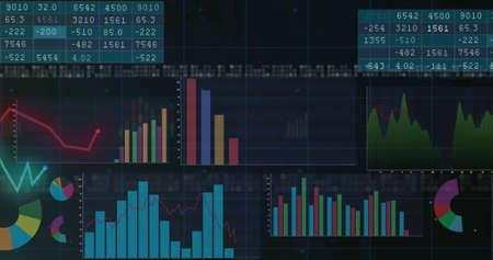 Image of financial data processing on black background. global business, finances, connections and...