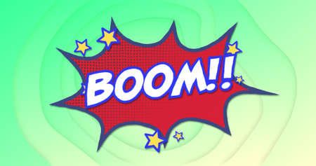 Image of boom text in heart over green background. global social media, connections and digital interface concept digitally generated image.の写真素材