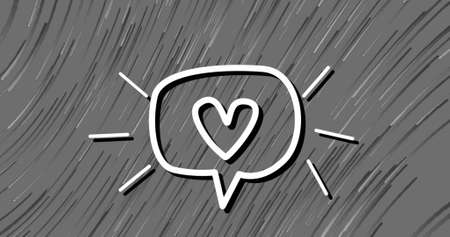 Image of social media heart message icon on grey background. global social media, connections, communication, technology and digital interface concept digitally generated image.の写真素材