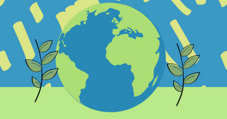 Digital composite image of planet earth amidst green twigs against abstract background. nature,...
