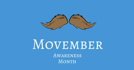 Image of movember awareness month text and moustache over blue background. global medicine,...